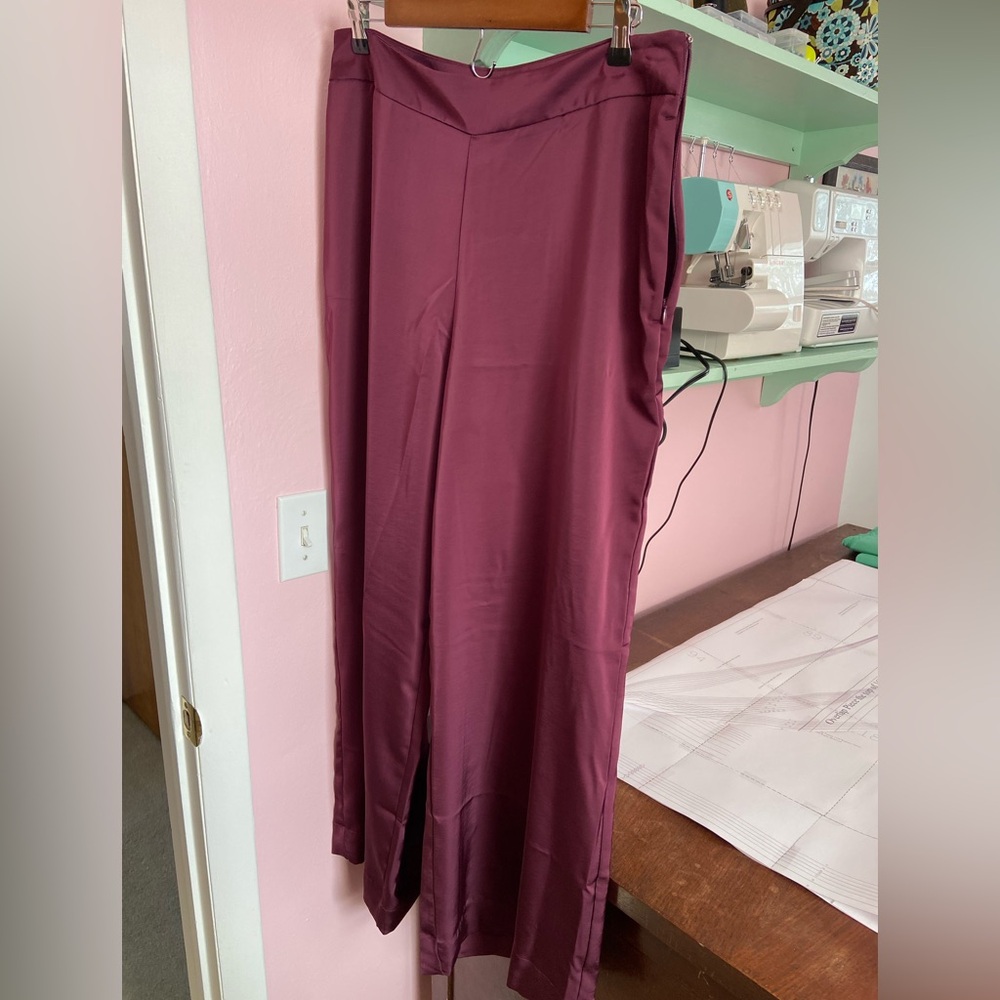 Burgundy Satin Wide-Leg Pants